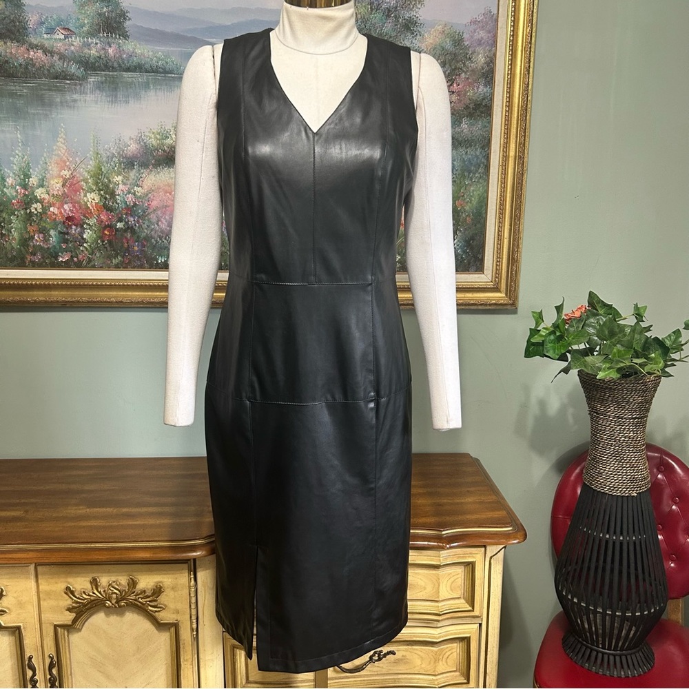 G by Giuliana Sexy Black Buttery Soft Sleeveless Faux Vegan Leather Dress